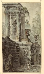 Architektonische Fantasie mit badenden Figuren