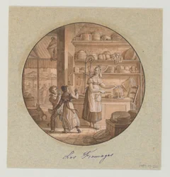 Entwurf für einen bemalten Porzellanteller, Les Fromages (Käse) für den Service des Objets de Dessert (Dessertservice)