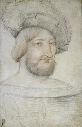 Porträt von Franz I. (1494-1547), König von Frankreich von Clouet, Jean (ca. 1485-1541). Schwarze Kreide und Rötel auf Papier, Größe: 29,3x19,1, erste Hälfte des 16. Jahrhunderts, Eremitage, St. Petersburg