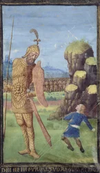 David und Goliath, aus einem Stundenbuch, ca. 1470