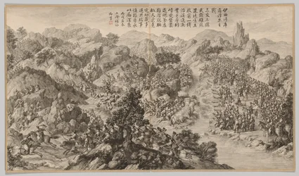 Schlacht bei Yixier Kuernaoer: aus Schlachtszenen der Niederschlagung von Aufständen..., ca. 1765-1774