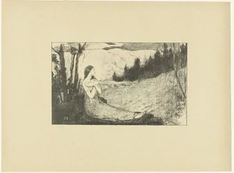 Heilige Agnes sitzt auf einem Felsen in der Landschaft Sainte-Agnes L