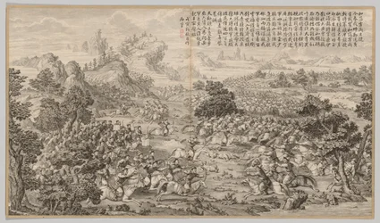 Sieg bei Heluo Heshi: aus Kampfszenen der Niederschlagung von Aufständen..., um 1765-1774
