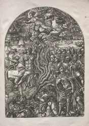 Die Apokalypse: Babylon die Hure, auf dem siebenköpfigen Tier sitzend