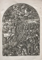 Die Apokalypse: Babylon die Hure, sitzend auf dem siebenköpfigen Tier, 1546-1556