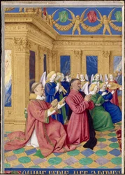 Étienne Chevalier und sein Schutzheiliger Stephanus, Miniatur aus den Stunden des Étienne Chevalier