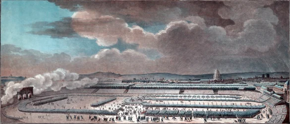 Das Fest der Föderation (Feier der konstitutionellen Monarchie). Paris, Champ-de-Mars, am 14. Juli