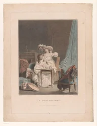 Zwei Frauen mit entblößten Brüsten vor einem Spiegel