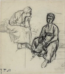 Zwei Studien einer sitzenden Bäuerin (recto); Studie eines jungen Mädchens mit Hut (verso)