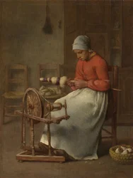 Frau beim Spinnen, ca. 1855-60