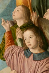 Engel (Detail). Triptychon des Meisters von Moulins