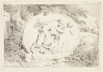 Nymphe reitet auf dem Rücken eines Satyrs, aus Bacchanales oder Satyrspiele