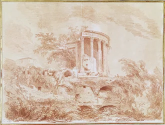 Tempel der Sibylle in Tivoli (rote Kreide auf Papier)