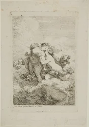 Zwei weibliche Figuren auf einer Wolke
