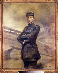 Porträt von Georges Guynemer (1894-1917). Er ist ein französischer Pilot des Ersten Weltkriegs. 1918. Gemälde von Jean Jacques Berne Bellecour (1874-?). 20. Jahrhundert. Paris, Musée de l