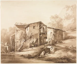 Landschaft mit Wassermühle