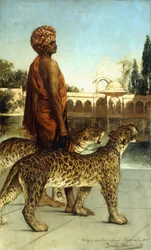 Der Palastwächter mit zwei Leoparden