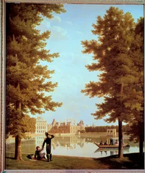 Spaziergang von Kaiser Napoleon I (1769-1821) und Marie Louise am Karpfenteich in Fontainebleau