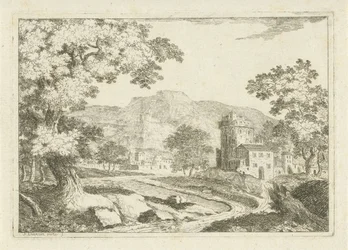 Flusslandschaft mit Häusern und Türmen