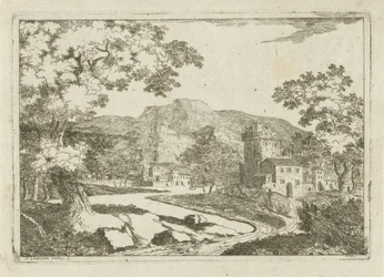 Flusslandschaft mit Häusern und Türmen