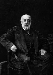 Porträt von Gustave Nadaud (1820-1893), französischer Sänger. Gravur nach dem Gemälde von Jean Joseph Weerts (1849-1927). In „Die illustrierte Welt“ Nr. 1252 vom 26. März 1881.