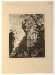 Pyramide mit einem monumentalen Vase, aus "Collection de divers sujets de vases, tombeaux, ruines et fontaines, utile aux artistes..."