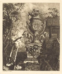 Vase mit zwei fantastischen Köpfen