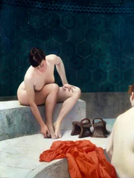 Zwei Frauen beim Baden.