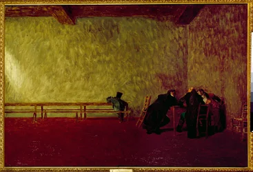 Die Verschwörer. Privates Treffen zwischen drei Männern, die ein Komplott vorbereiten. Gemälde von Jean Leon Gerome (1824-1904)
