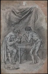 Lazarillo de Tormes stiehlt einem Blinden das Getränk