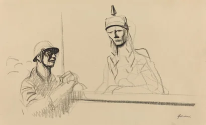 Französischer Soldat spricht Germania an, ca. 1914-1919