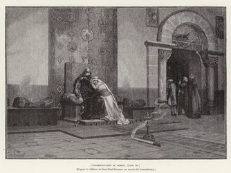 Die Exkommunikation von Robert. Exkommunikation von König Robert II. von Frankreich durch Papst Gregor V. wegen der Heirat mit Bertha von Burgund, seiner Cousine, 998