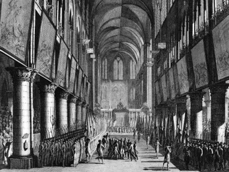 Französische Revolution: Segnung der Fahnen der Nationalgarde durch Monsignore Juigné in der Kirche Notre-Dame am 27. September