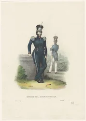 Offizier der Nationalgarde, 1828 (Titel auf dem Objekt) - Belgische Trachten: alte und moderne, militärische, zivile und religiöse, 1830 (Serientitel)