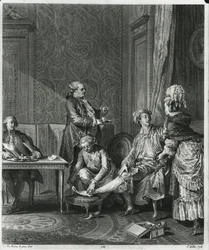 Der Empfang, graviert von Louis Michel Halbou (1730-ca. 1809), 1781