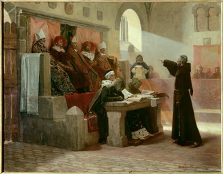 Albigeoisische Inquisition: Der Agitator von Languedoc Bernard Delicieux (1260-1318), Franziskanermönch während seines Prozesses