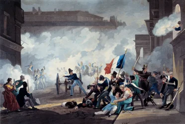 Revolution von 1830: Ein Student der Ecole Polytechnique ergriff ein Kanonenstück während der Eroberung des Palais-Royal am 28. Juli
