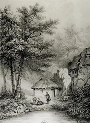 Jean-Jacques Rousseaus Hütte in Ermenonville, 1842