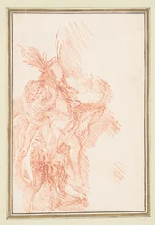 Figur mit Wedeln und Putto