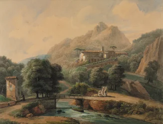 Italienische Landschaft: Die Abtei und die Mönche, späte 1800er-1900er