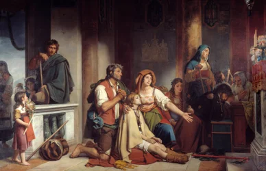 Das Gelübde an Unsere Liebe Frau. Gruppe von Kranken und Gebrechlichen, die Unsere Liebe Frau anbeten. Gemälde von Victor Schnetz (1787-1870) 1831