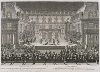 Jean-Baptiste Lullys Oper Alceste wird im Marmorhof des Schlosses von Versailles aufgeführt