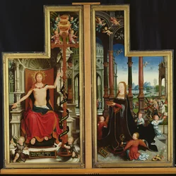 Polyptychon der Verherrlichung der Heiligen Dreifaltigkeit, Tafeln mit Christus auf dem Thron und der Jungfrau, 1509-15