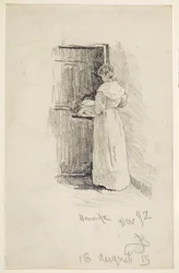 Schwester der Künstlerin mit Servierbrett