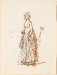 Studie zum Rybergschen Familienbild; Frau Rybergs Figur und rechte Hand mit einem Sonnenschirm