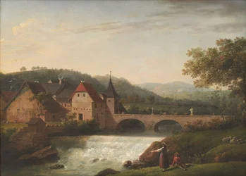 Die Brücke und der Wasserfall bei Dornach, Schweiz
