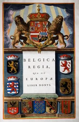 Belgica Regua quae est Europae, Buch IX, Titelseite von Band IV, aus Atlas Maior, Atlas in 11 Bänden, von Joan Blaeu (1596-1673), Kupferstich, 57,5x39 cm, Amsterdam