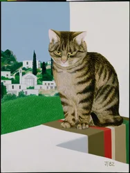 Getigerte Katze im Fenster