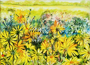 Gartentor durch Sonnenblumen gesehen, 2005