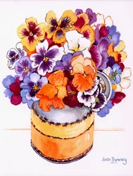 Stiefmütterchen in einem Winterkrug, 2000, Aquarell auf handgeschöpftem Papier